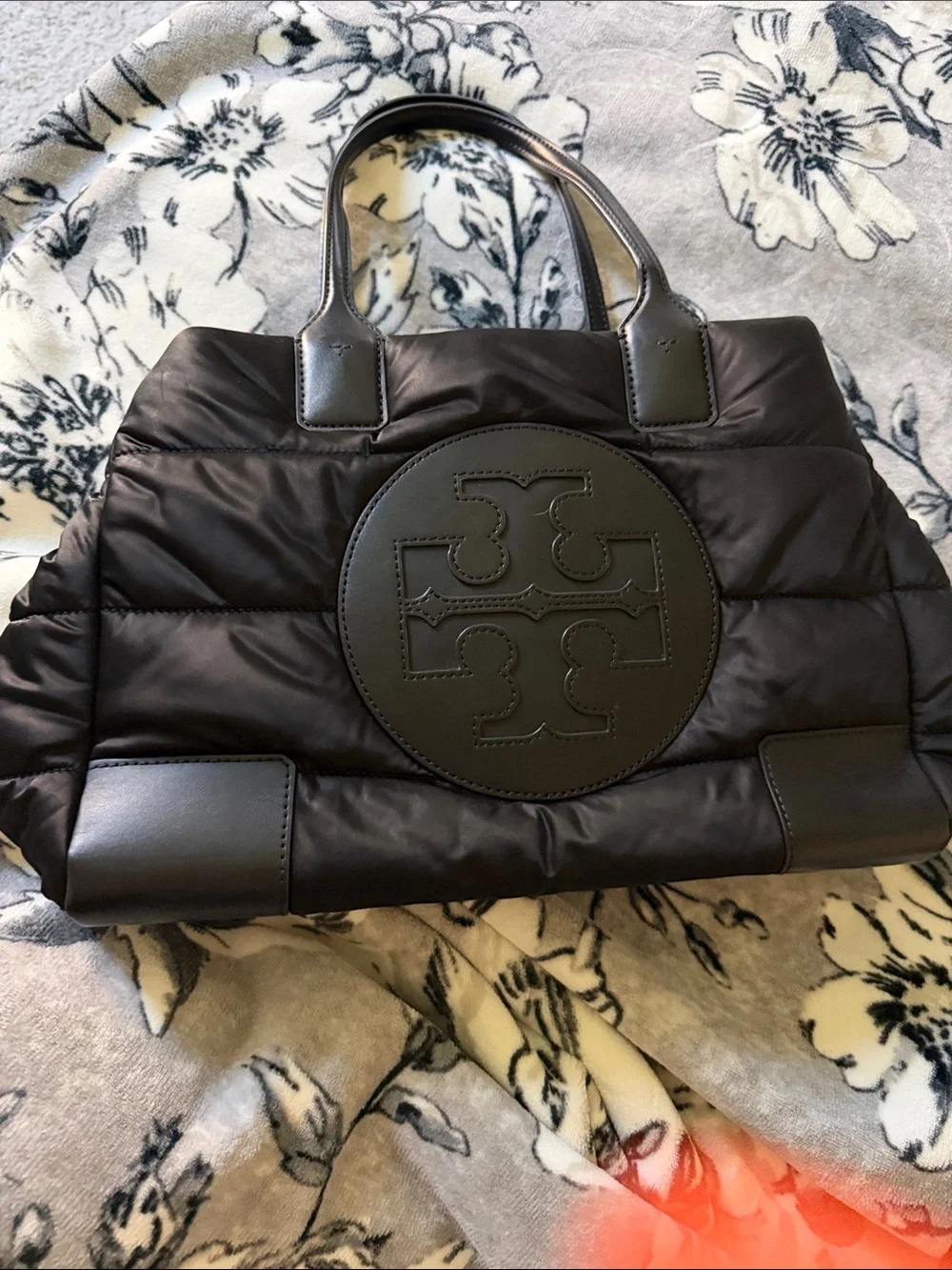 Tory Burch Black Quilted Logo Tote